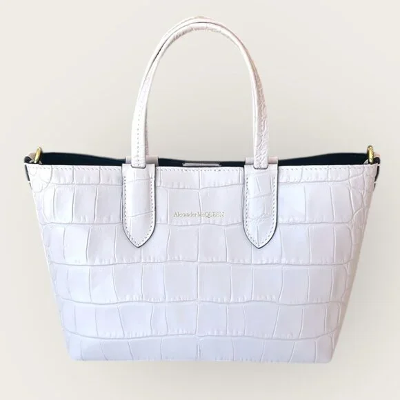 Authentic Alexander McQueen Croc-Embossed Leather Mini Satchel Rare Light Pink - Picture 6 of 17